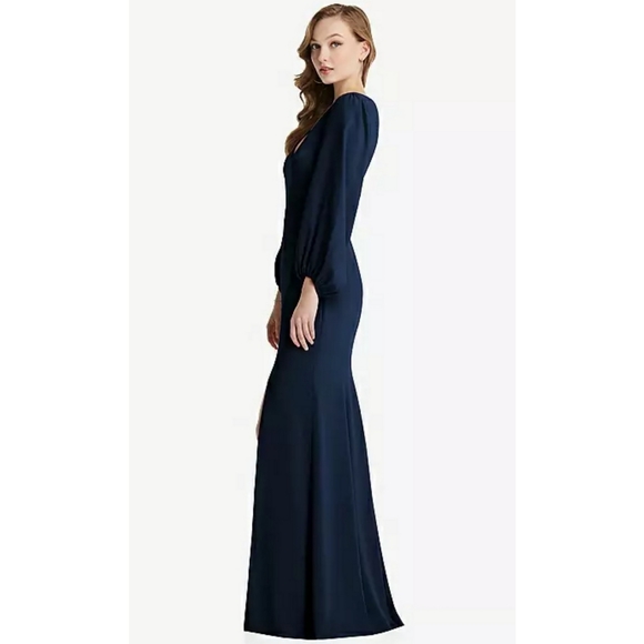 DESSY COLLECTION Long Puff Sleeve V-Neck Trumpet Gown size 4 - Picture 2 of 4